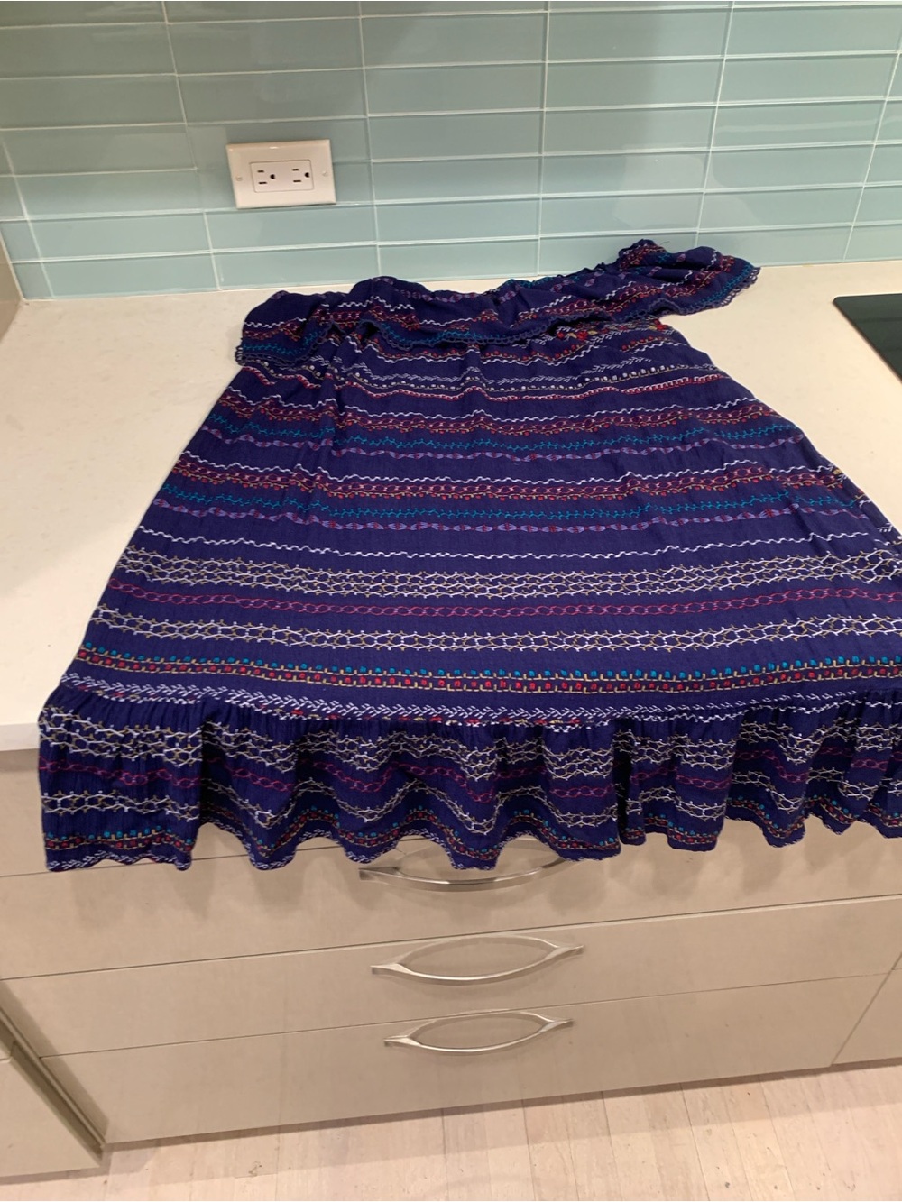 Xilaration Navy Boho One Shoulder Knee Length Stitch Stripping XL - Picture 4 of 7